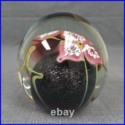 Large Art Glass Paperweight Pink Wildflower Signed Artist Eickholt