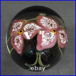 Large Art Glass Paperweight Pink Wildflower Signed Artist Eickholt