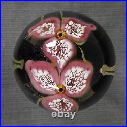 Large Art Glass Paperweight Pink Wildflower Signed Artist Eickholt