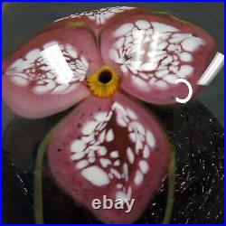 Large Art Glass Paperweight Pink Wildflower Signed Artist Eickholt