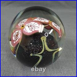 Large Art Glass Paperweight Pink Wildflower Signed Artist Eickholt