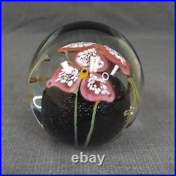 Large Art Glass Paperweight Pink Wildflower Signed Artist Eickholt