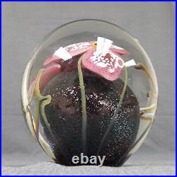 Large Art Glass Paperweight Pink Wildflower Signed Artist Eickholt