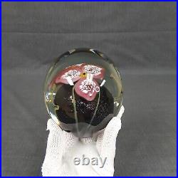 Large Art Glass Paperweight Pink Wildflower Signed Artist Eickholt