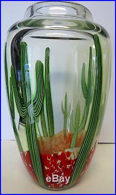 Large Art Glass Saguard Cactus Vase Signed Beyers and Labeled Orient & Flume 12#