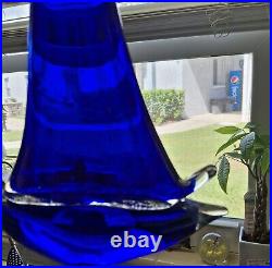 Large Cobalt Blue Glass Art Sailboat Paperweight Gia Or Murano Unmarked