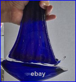 Large Cobalt Blue Glass Art Sailboat Paperweight Gia Or Murano Unmarked