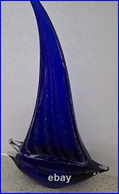 Large Cobalt Blue Glass Art Sailboat Paperweight Gia Or Murano Unmarked