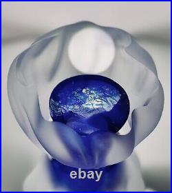 Large Neil Duman Iridescent Blue & Clear Hand Blown Art Glass Paperweight 2003