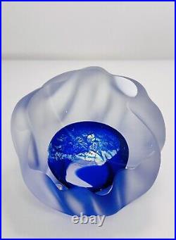 Large Neil Duman Iridescent Blue & Clear Hand Blown Art Glass Paperweight 2003