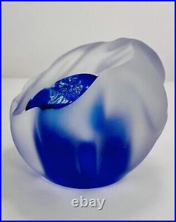 Large Neil Duman Iridescent Blue & Clear Hand Blown Art Glass Paperweight 2003