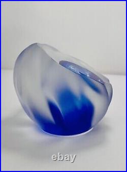 Large Neil Duman Iridescent Blue & Clear Hand Blown Art Glass Paperweight 2003