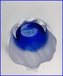 Large Neil Duman Iridescent Blue & Clear Hand Blown Art Glass Paperweight 2003