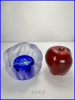 Large Neil Duman Iridescent Blue & Clear Hand Blown Art Glass Paperweight 2003