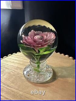 Large Pink Rose Art Glass Pedestal Paperweight 5.5, Heavy over 2 Lbs Unsigned