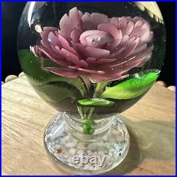 Large Pink Rose Art Glass Pedestal Paperweight 5.5, Heavy over 2 Lbs Unsigned