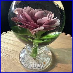 Large Pink Rose Art Glass Pedestal Paperweight 5.5, Heavy over 2 Lbs Unsigned