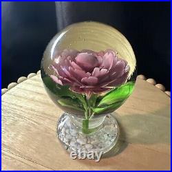 Large Pink Rose Art Glass Pedestal Paperweight 5.5, Heavy over 2 Lbs Unsigned