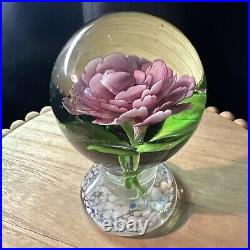 Large Pink Rose Art Glass Pedestal Paperweight 5.5, Heavy over 2 Lbs Unsigned