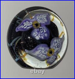 Large Signed Robert Eickholt Art Glass Floral Dichroic Paperweight 1335