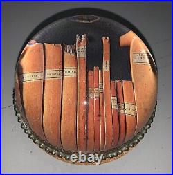 Large Signed Willant Paperweight Glass Globe -book Theme Beaded Copper Base