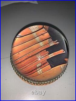 Large Signed Willant Paperweight Glass Globe -book Theme Beaded Copper Base