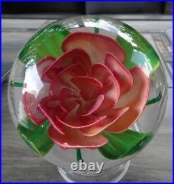 Large Vintage Pairpoint Art Glass Coral Crimp Rose Flower Paperweight