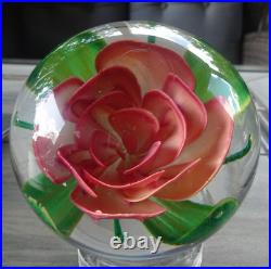 Large Vintage Pairpoint Art Glass Coral Crimp Rose Flower Paperweight