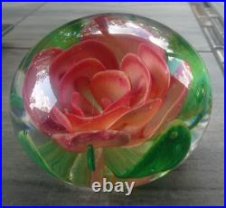 Large Vintage Pairpoint Art Glass Coral Crimp Rose Flower Paperweight