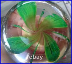 Large Vintage Pairpoint Art Glass Coral Crimp Rose Flower Paperweight