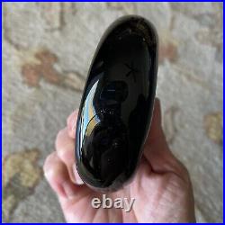 Leon Applebaum Black Swirl Art Glass Sculptural Amoeba Echo Rock Paperweight #1