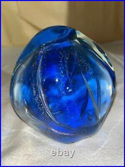 Lg Milropa Art Glass Studio Paperweight-Iridescent Translucent Core MCM-1978