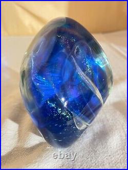 Lg Milropa Art Glass Studio Paperweight-Iridescent Translucent Core MCM-1978