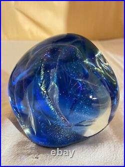 Lg Milropa Art Glass Studio Paperweight-Iridescent Translucent Core MCM-1978