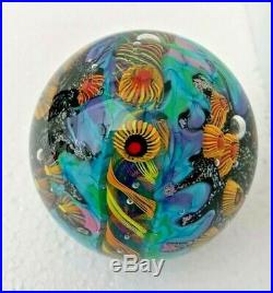 Lindsay Art Glass Signed Blown Glass Round Beach Club Paperweight 3 inch