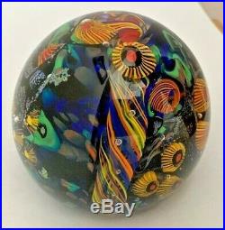 Lindsay Art Glass Signed Blown Glass Round Undersea Adventures Paperweight