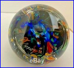 Lindsay Art Glass Signed Blown Glass Round Undersea Adventures Paperweight