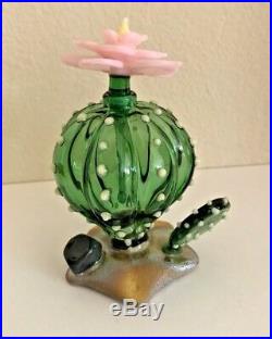 Lost Dog Studio Mouth Blown Flameworked Glass Pink Bloom Cactus Perfume Bottle