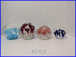 Lot Of 4 Joe St Clair Flower Burst Art Glass Paperweights