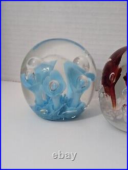 Lot Of 4 Joe St Clair Flower Burst Art Glass Paperweights