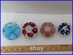 Lot Of 4 Joe St Clair Flower Burst Art Glass Paperweights