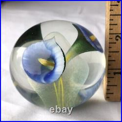 Lotton Studios Scott Bayless 2003 Blue Cayla Lilies Art Glass Paperweight