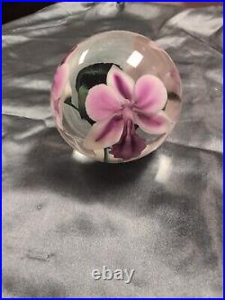 Lotton Studios Scott Bayless Pink White Orchid Art Glass Paperweight