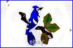 Lovely JOHN DEACONS Multi-Faceted BLUE JAY on LACE Cushion Art Glass PAPERWEIGHT