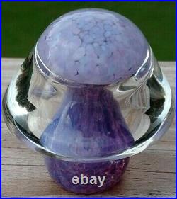 Lovely Vintage Stippled Lilac &Pink Hand Blown Glass Mushroom Paperweight 2 1/4