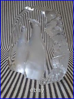 Lrg 6 Mats Jonasson Signed 2 Penguins Art Glass Crystal Sculpture Sweden 3154