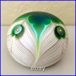 Lundberg Studios Art Glass Paperweight 1976 Stylized Peacock Pulled Feathers 804