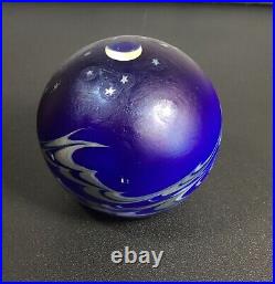 Lundberg Studios Glass Paperweight Celestial Moon Stars Pulled Feather 1990