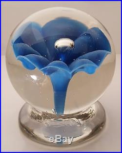 MAGNIFICENT ANTIQUE Millville FOOTED BLUE FLOWER Art Glass Paperweight -Pre 1900