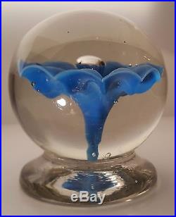 MAGNIFICENT ANTIQUE Millville FOOTED BLUE FLOWER Art Glass Paperweight -Pre 1900